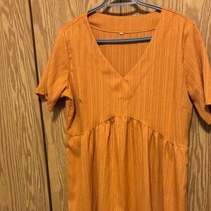 Amazon Women's V-Neck Short Sleeve Midi Dress in Orange